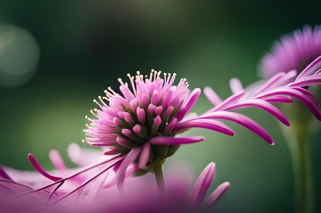 Een close-up van een paarse bloem met het woord "erop".