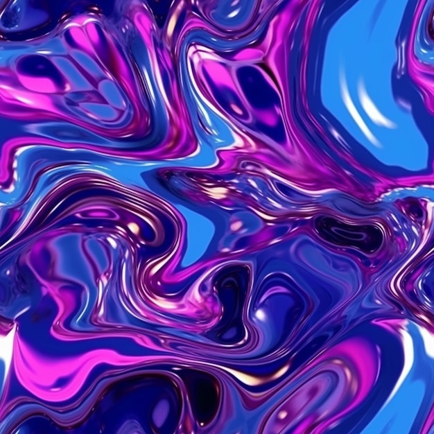 Een close-up van een paarse en blauwe vloeibare werveling op een blauwe achtergrond generatieve ai