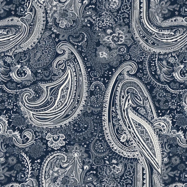 Een close-up van een paisley patroon op een blauwe achtergrond generatieve ai