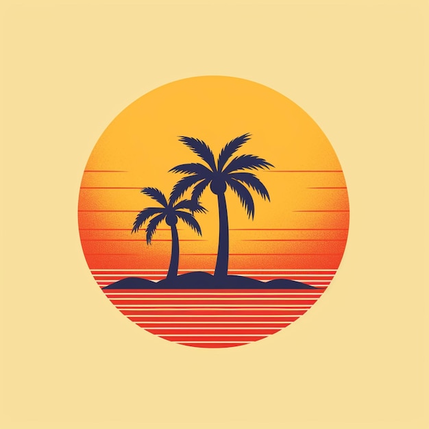 Een close-up van een palmboom op een strand met een zonsondergang op de achtergrond generatieve ai
