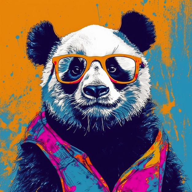 een close-up van een panda die een zonnebril draagt op een blauwe achtergrond