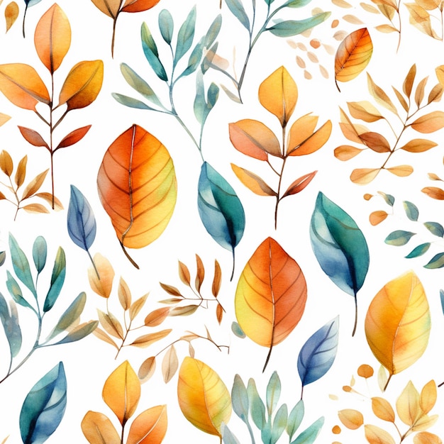 Een close up van een patroon van bladeren en takken op een witte achtergrond generatieve ai