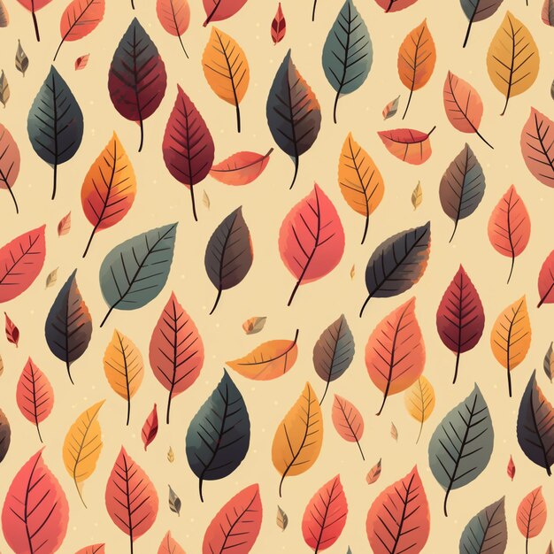 een close-up van een patroon van bladeren op een beige achtergrond generatieve ai