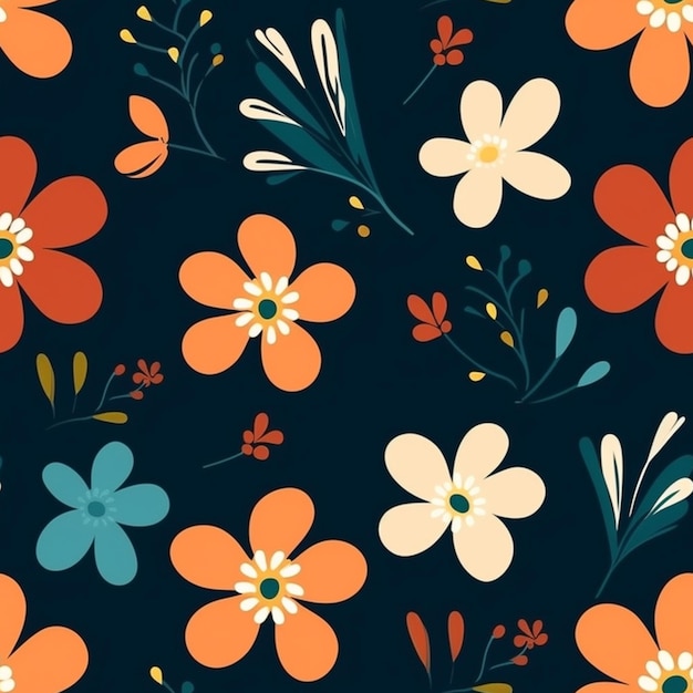 Een close-up van een patroon van bloemen op een donkere achtergrond generatieve ai