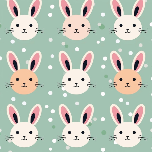 Een close-up van een patroon van een konijnengezicht op een groene achtergrond generatieve ai