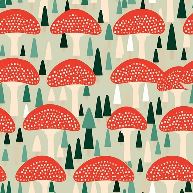 Een close-up van een patroon van generatieve ai van paddenstoelen en bomen