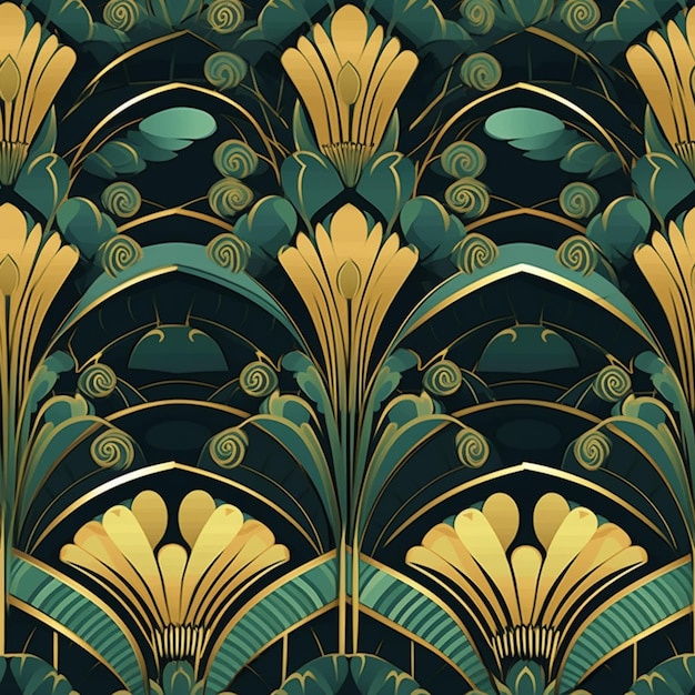 Een close-up van een patroon van groene en gouden bladeren generatieve ai