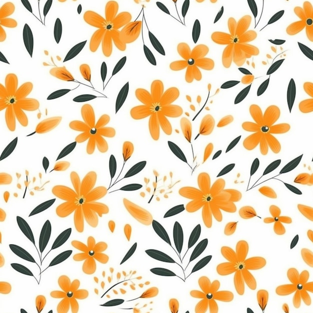 Een close up van een patroon van oranje bloemen op een witte achtergrond generatieve ai