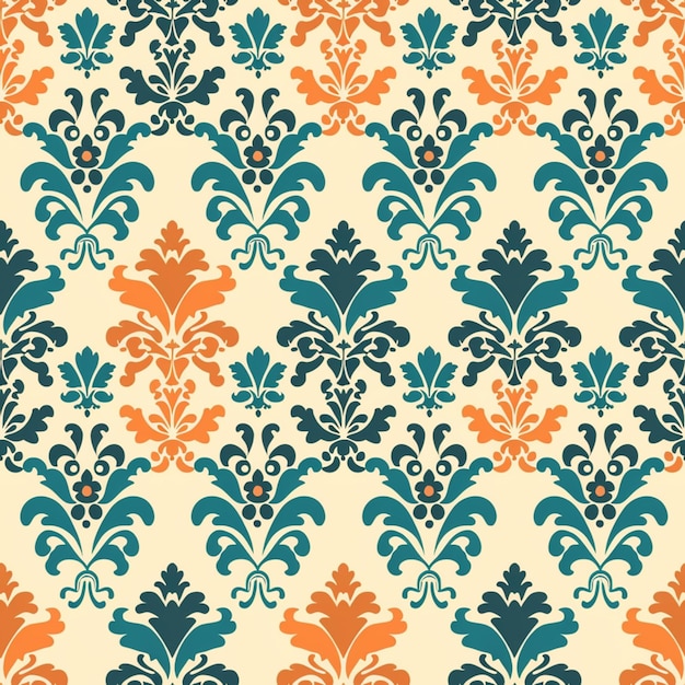 een close-up van een patroon van oranje en blauwe bloemen generatieve ai