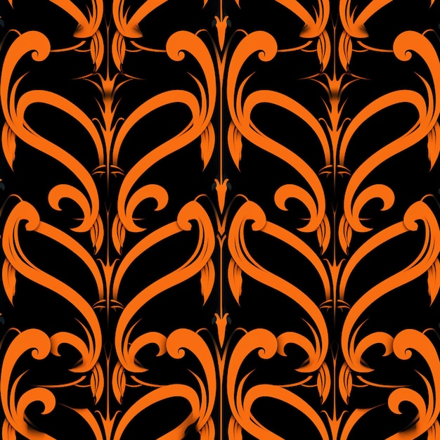 een close-up van een patroon van oranje en zwarte wervelingen generatieve ai