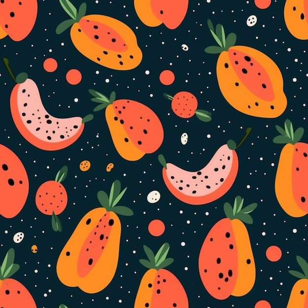 Een close-up van een patroon van sinaasappels en watermeloenen generatieve ai