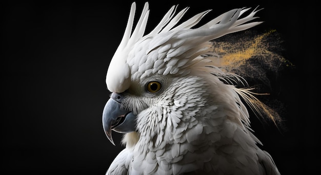 een close-up van een persoon die een witte vogel vasthoudt met een zwarte snavel en een witte en grijze kaketoe met ay