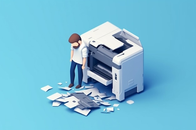 Een close-up van een persoon die naast een generatieve ai printer staat