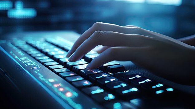 Een close-up van een persoon die op een toetsenbord typt