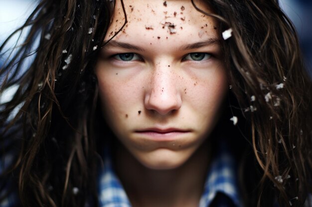 Foto een close-up van een persoon met nat haar