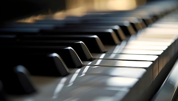 een close-up van een piano toetsenbord met licht dat door de toetsen komt