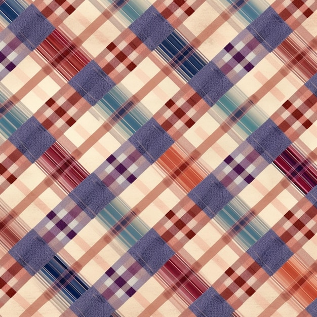 een close-up van een plaid patroon met een blauwe achtergrond generatieve ai