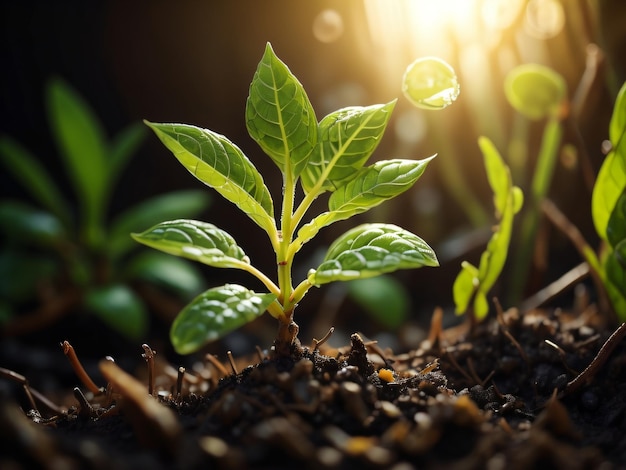 Een close-up van een plant waar de zon op schijnt