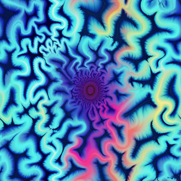 Een close-up van een psychedelisch psychedelisch patroon met een blauwe en roze centrale generatieve ai