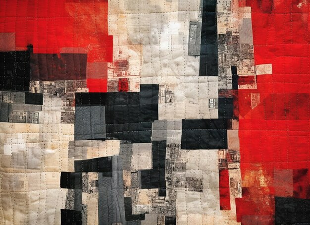 een close-up van een quilt met een rood en zwart ontwerp generatieve ai