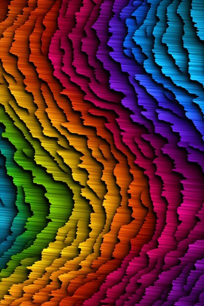 Foto een close-up van een regenboog gekleurde achtergrond met een golvend ontwerp generatieve ai