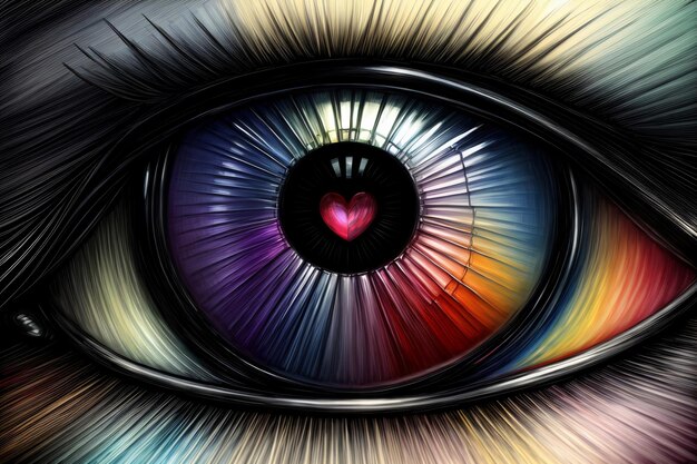 Een close-up van een regenboogkleurig oog