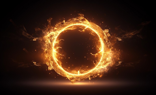 een close-up van een ring van vuur met een zwarte achtergrond generatieve ai