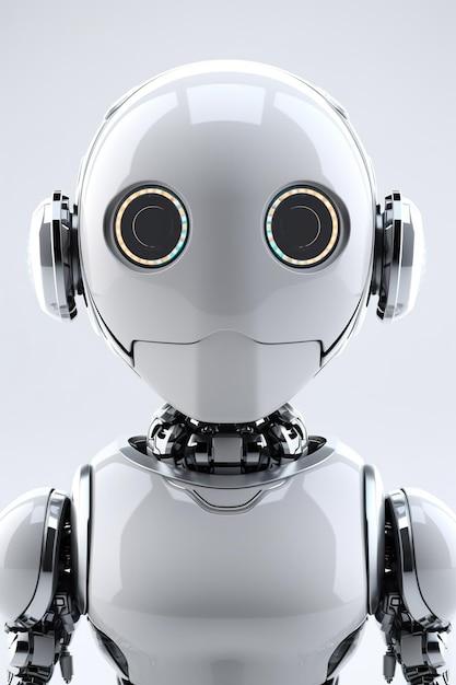 Een close-up van een robot met koptelefoon op Generative AI-beeld
