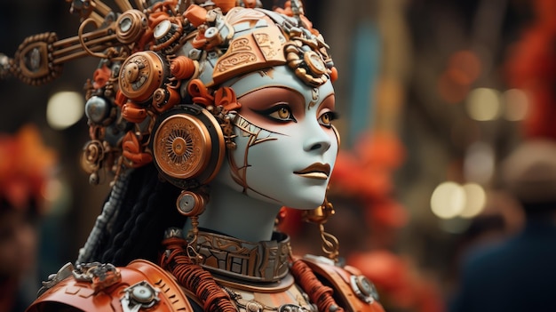 Een close-up van een robotartiest gekleed in traditionele Chinese kleding Gemaakt met Generative AI
