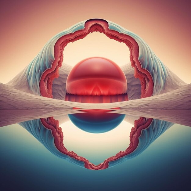 Foto een close-up van een rode bal in een watermassa generatieve ai