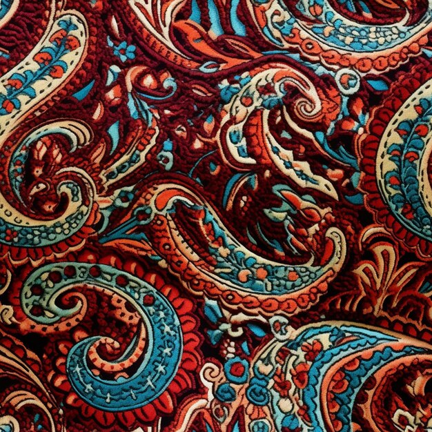 Foto een close-up van een rode en blauwe paisley print stof generatieve ai