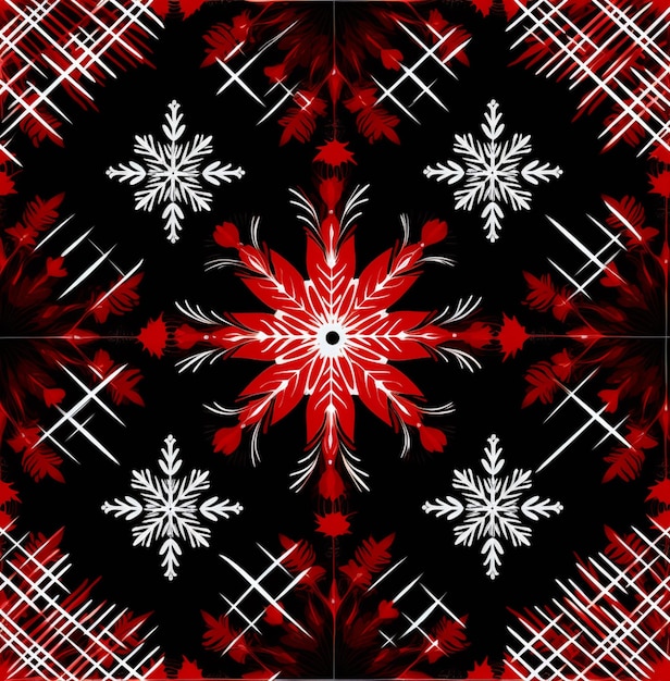 een close-up van een rode en witte sneeuwvlok op een zwarte achtergrond generatieve ai