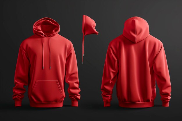 Een close-up van een rode hoodie met een rode vlag op een zwarte achtergrond Mockup Design