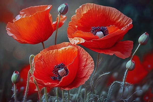 Een close-up van een rode papaver met een groene knop in het midden.