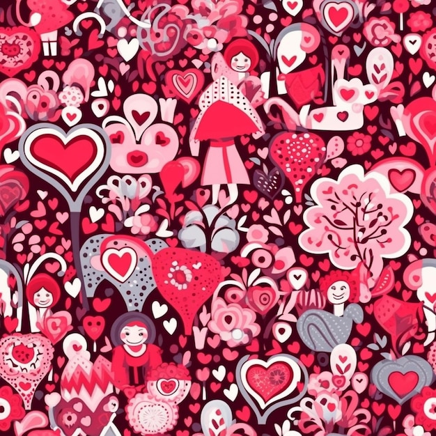 Een close-up van een rood en roze hartpatroon met veel harten generatieve ai