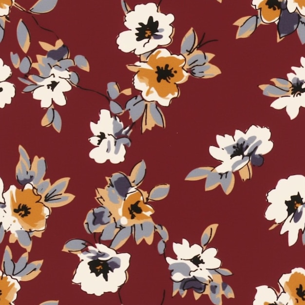 een close-up van een rood-witte florale print stof generatieve ai