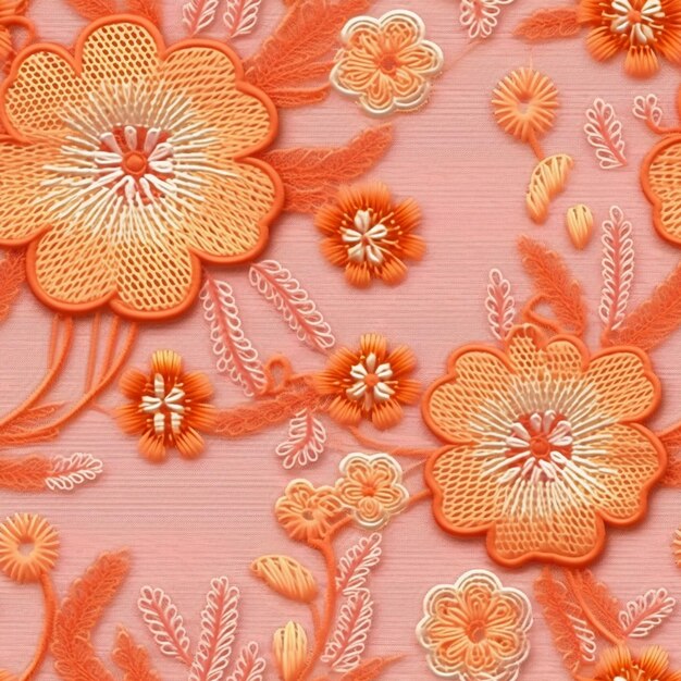 een close-up van een roze achtergrond met oranje bloemen en bladeren generatieve ai