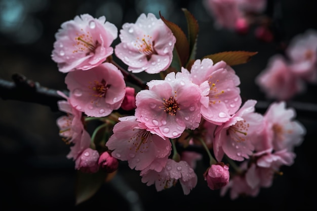 Een close-up van een roze bloem met waterdruppeltjes erop