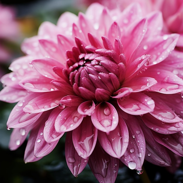 Een close-up van een roze bloem met waterdruppeltjes erop