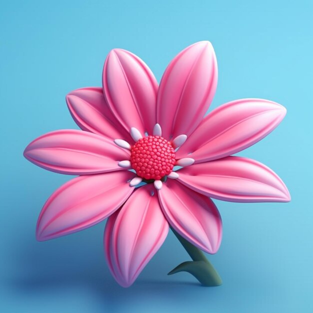 Een close-up van een roze bloem op een blauwe achtergrond generatieve ai