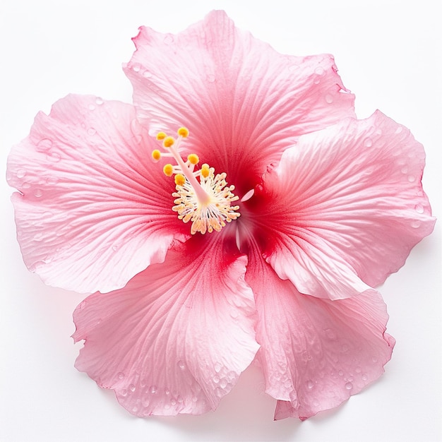 Een close-up van een roze bloem op een wit oppervlak Generatief AI-beeld