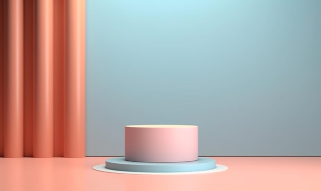 Een close-up van een roze en blauwe taart op een roze oppervlak generatieve ai