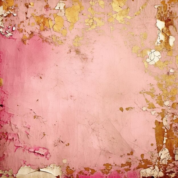 Foto een close-up van een roze en goud geschilderde muur met generatieve ai afbladderende verf