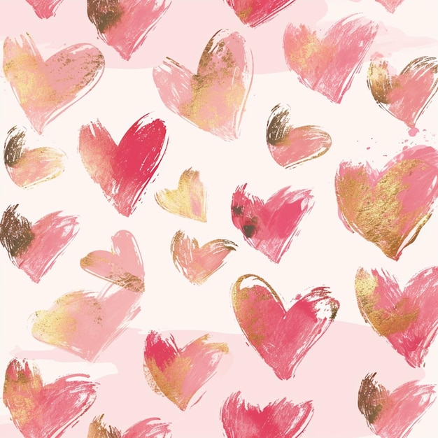 een close-up van een roze en gouden hartpatroon op een witte achtergrond generatieve ai