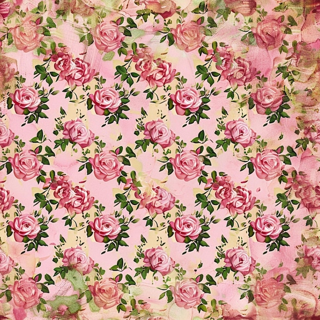 een close-up van een roze en groene bloemenpatroon op een roze achtergrond generatieve ai