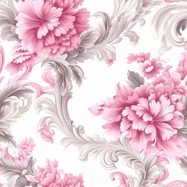 een close-up van een roze en wit bloemenbehang met een wervelende generatieve ai