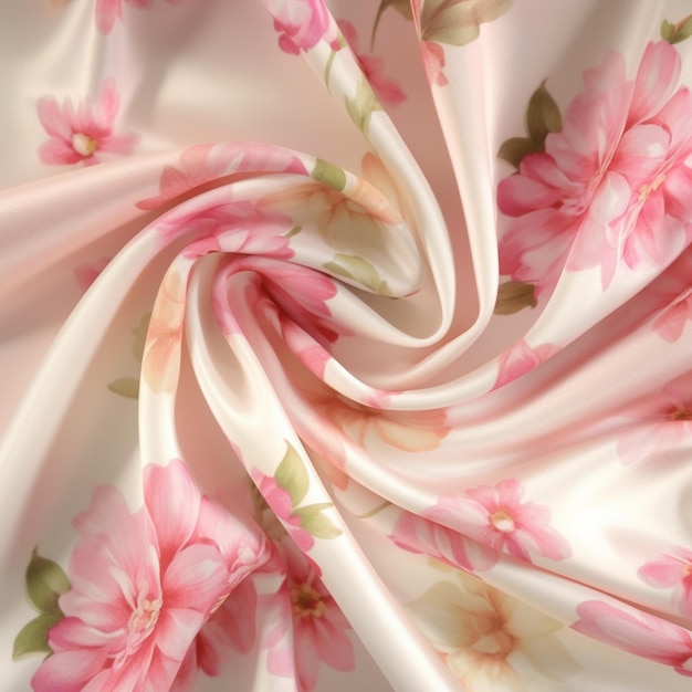 Een close-up van een roze en witte florale print stof generatieve ai