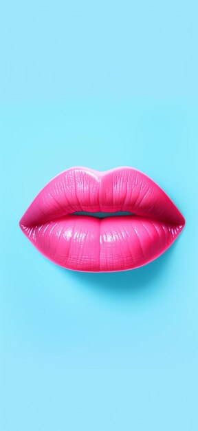 een close-up van een roze lip op een blauwe achtergrond generatieve ai