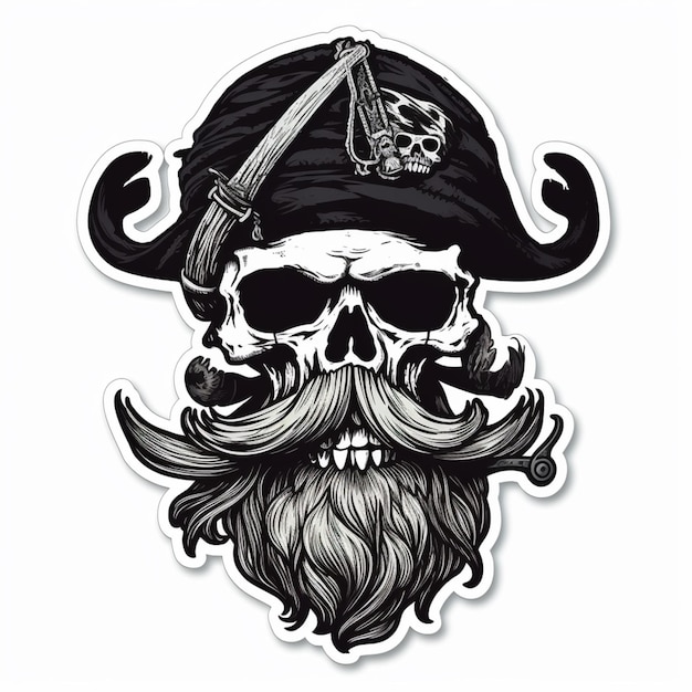 Een close-up van een schedel met een baard en een piratenhoed generatieve ai