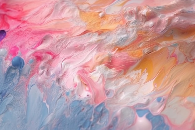 een close-up van een schilderij met een blauwe en roze verf generatieve ai